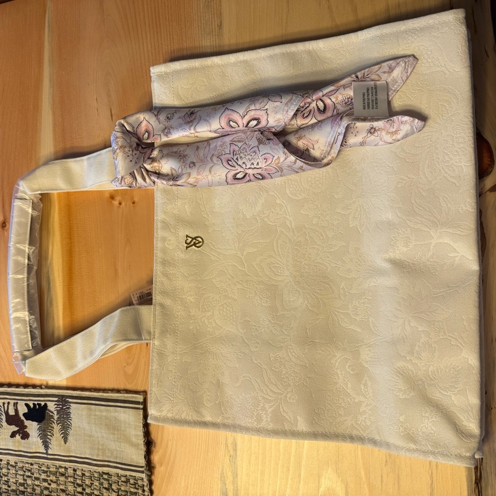 Elegant Cream Tote Bag with Scarf Accent